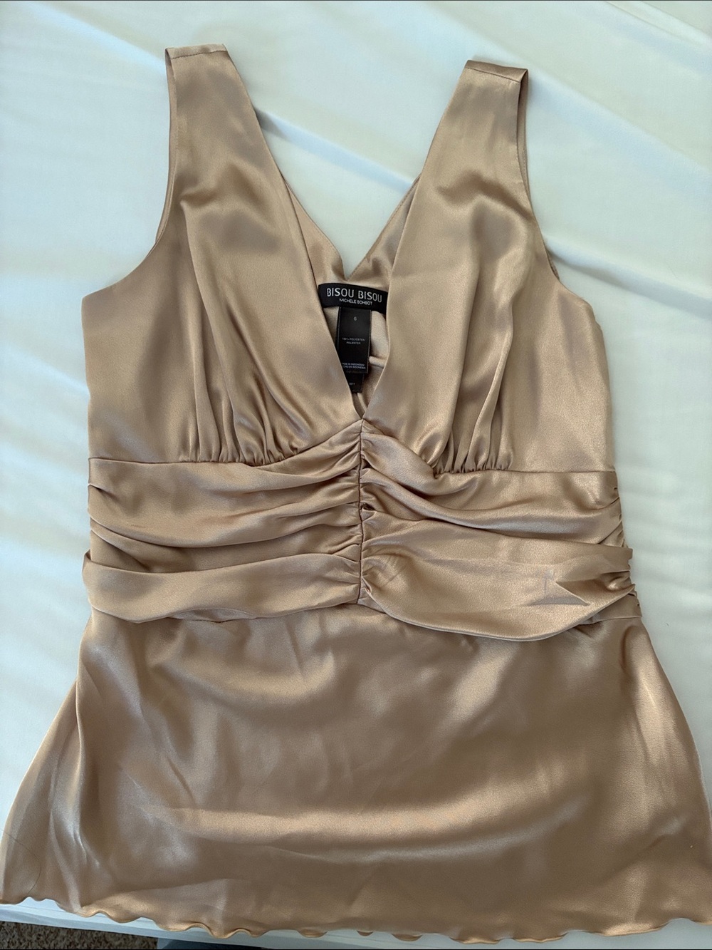 Vintage y2k Satin V-Neck Ruched Camisole in Champagne